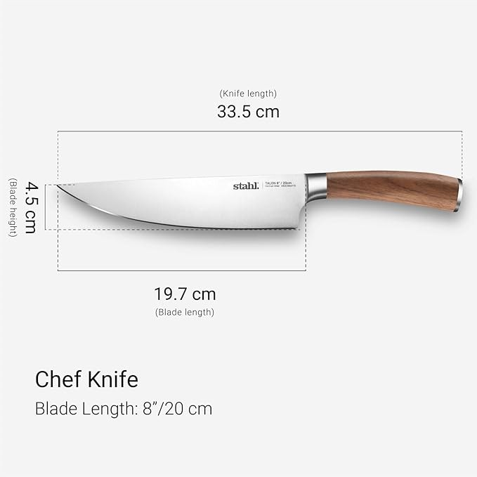 Chef Knife Talon Series Stahl | Walnut Wood Handle, 8 Inches / 20 cm