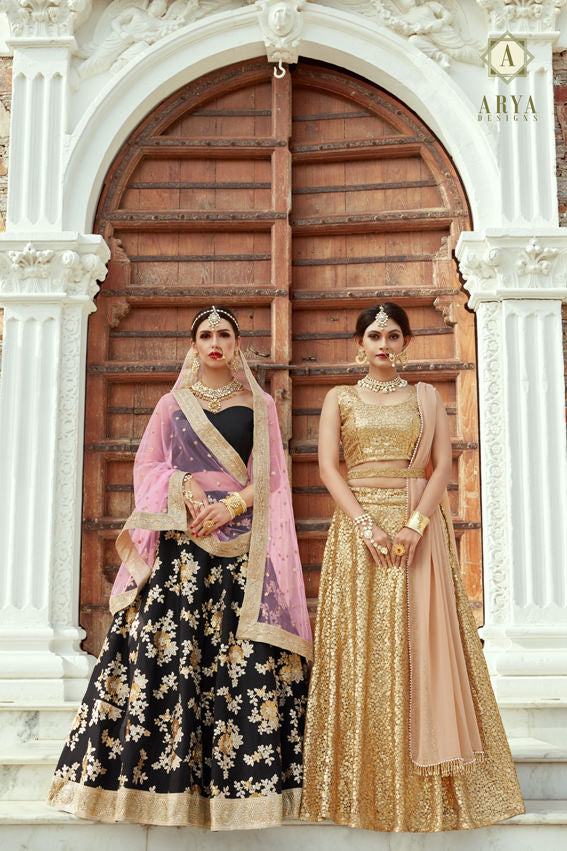 Black and Gold Zari Lehenga | Sweetheart Neckline Blouse and Pink Dupatta