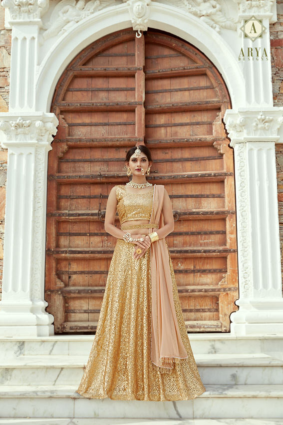 Elegant Beige Lehenga | Sequin Embellishments with Georgette Dupatta