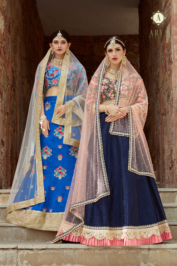 Navy Blue Bridesmaid Lehenga | Mirror Embroidery with Peach Dupatta