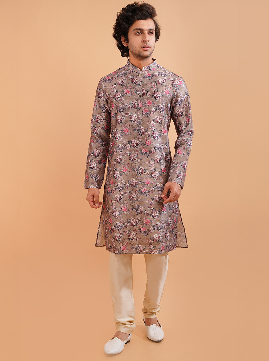 Elegant pink silk blend kurta pajama set for men, perfect for festive and cultural celebrations.