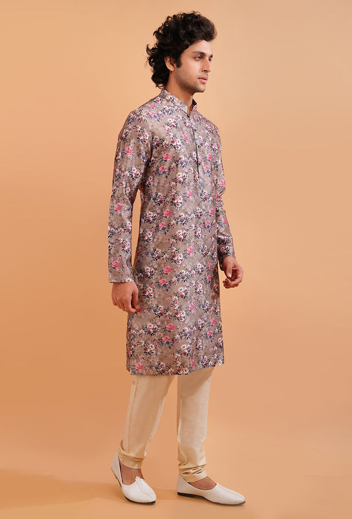 Premium pink silk blend kurta pajama set for men, perfect for Diwali and traditional events.