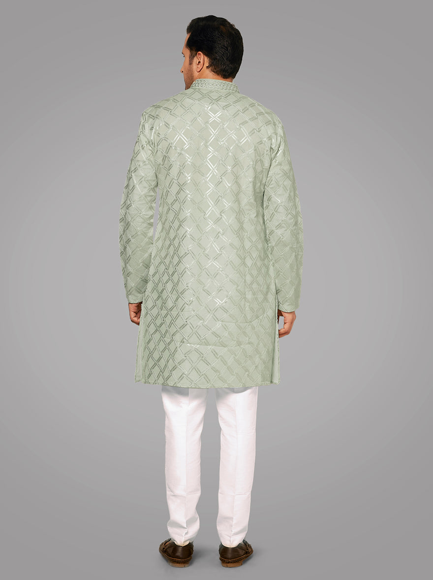 Unique pista green kurta set made from soft silk blend fabric, perfect for enhancing your traditional wardrobe in the USA.