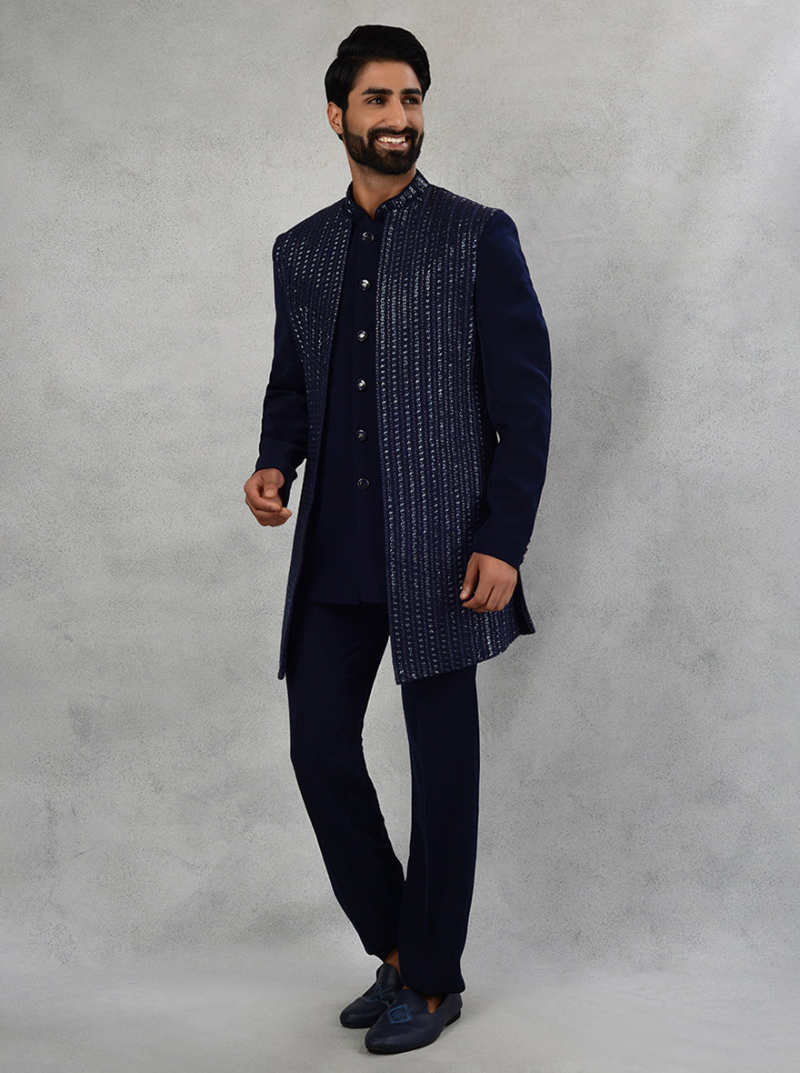 Discover sophistication in our Navy Blue Indo Western attire, tailored for the modern gentleman in the USA.