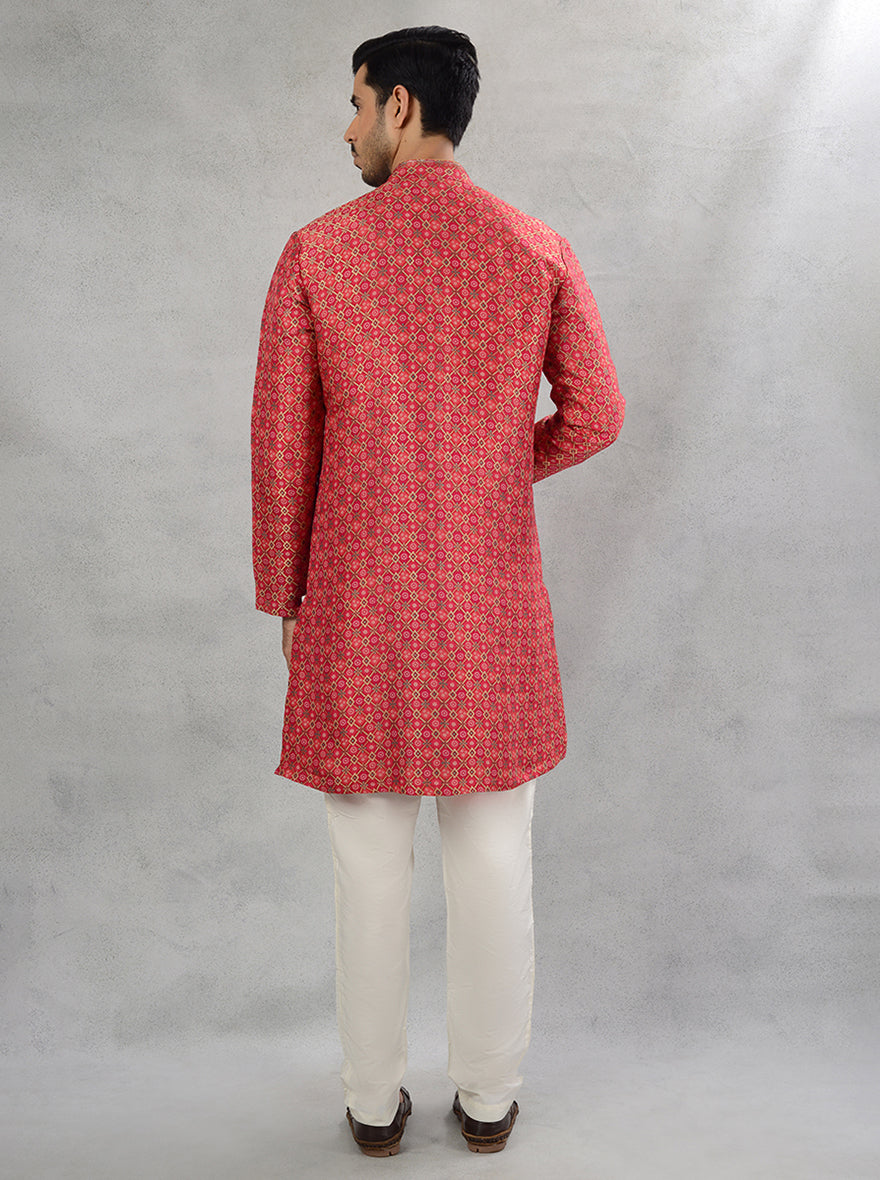 Discover sophistication in our pink gold printed kurta pajama, designed for cultural gatherings and celebrations in the USA.