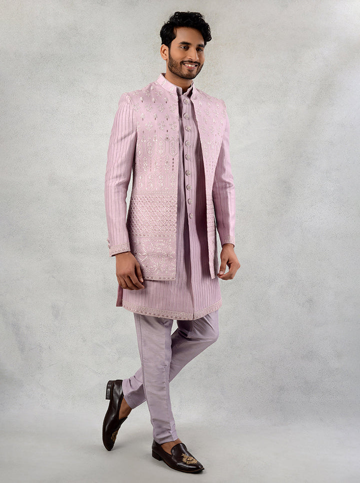 Step into sophistication with this elegant Pink Indo Western, designed for fashionable grooms in the USA.