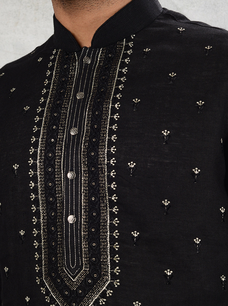 Black Linen Kurta Pajama for Weddings and Celebrations