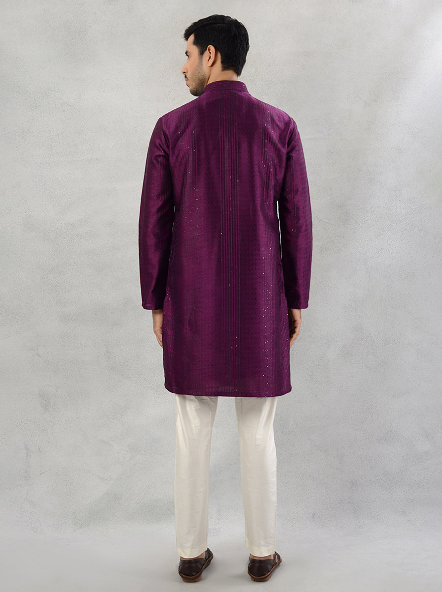 Discover elegance with our purple silk kurta pajama, perfect for making a statement at weddings and events in the USA.