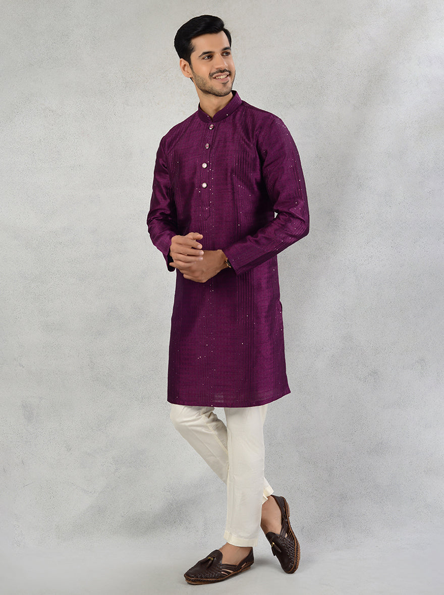 Stylish purple kurta pajama for pre-wedding celebrations