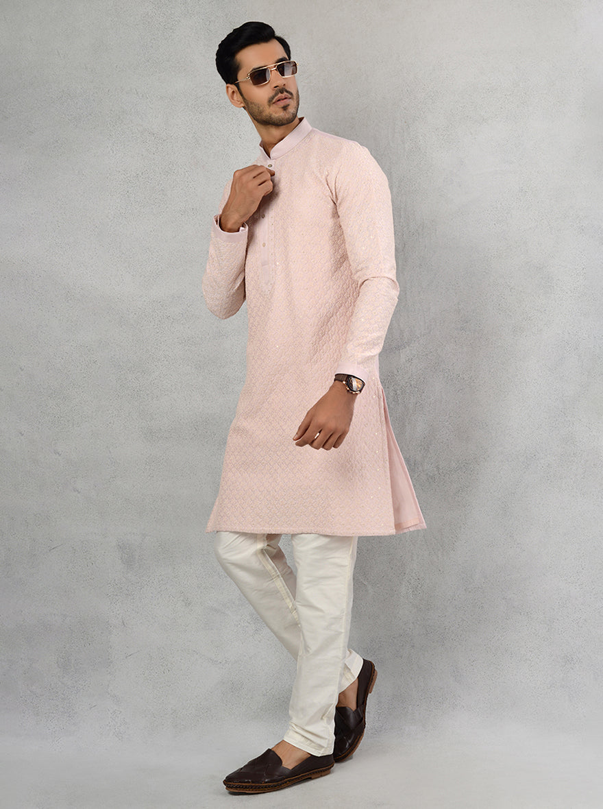 Blush Pink Silk Kurta Pajama for Festive Occasions