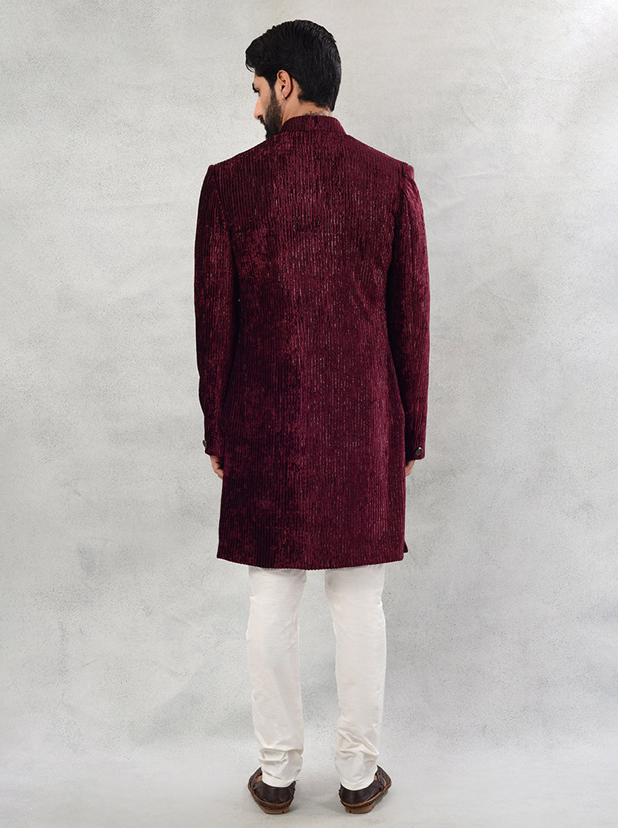 Capture attention with our elegant Maroon Velvet Indo Western outfits, tailored for modern men in the USA.