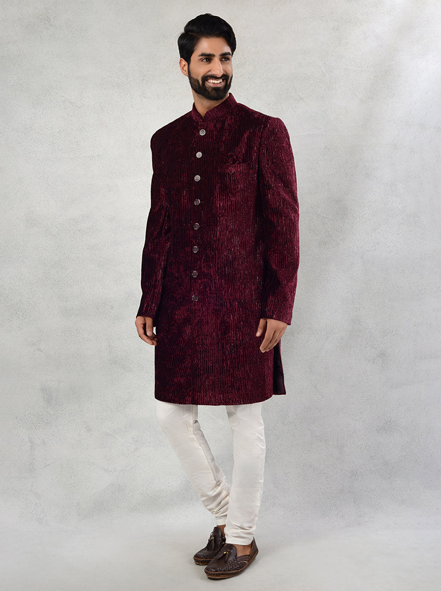 Experience comfort and style in our Maroon Velvet Indo Western collection, ideal for weddings and celebrations.