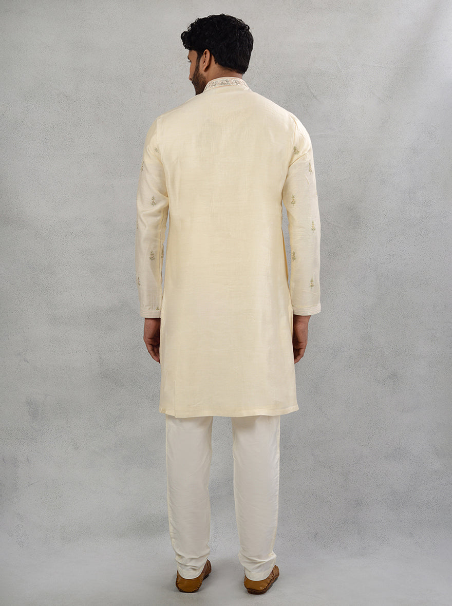 Men’s Ivory Kurta Pajama with Taar and Sali Embroidery