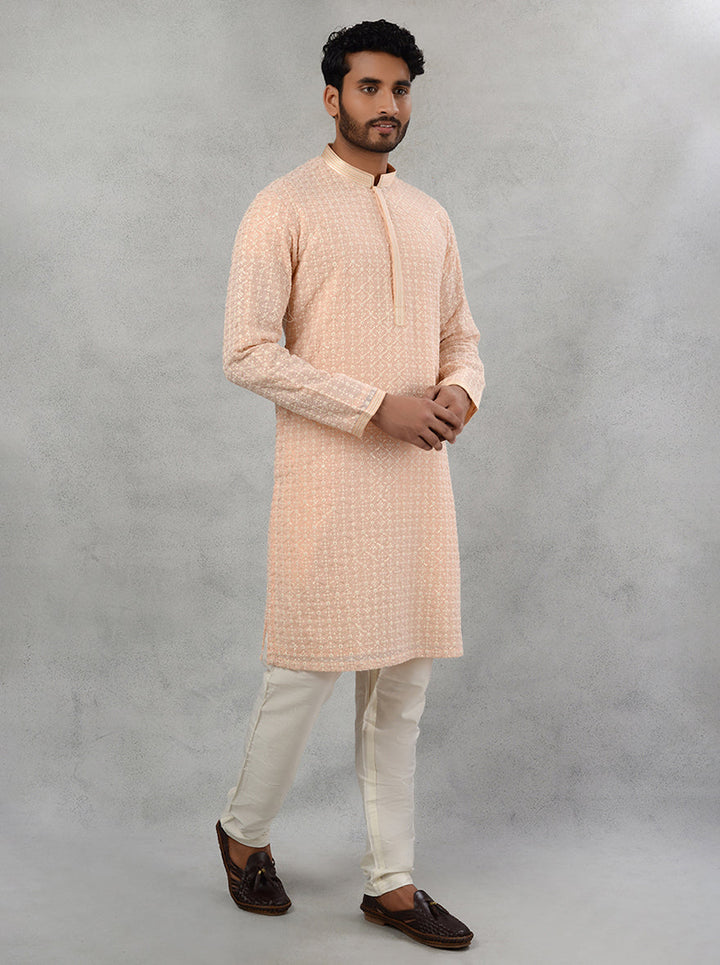 Peach kurta pajama, a timeless choice for men looking to stand out at special celebrations in the USA.