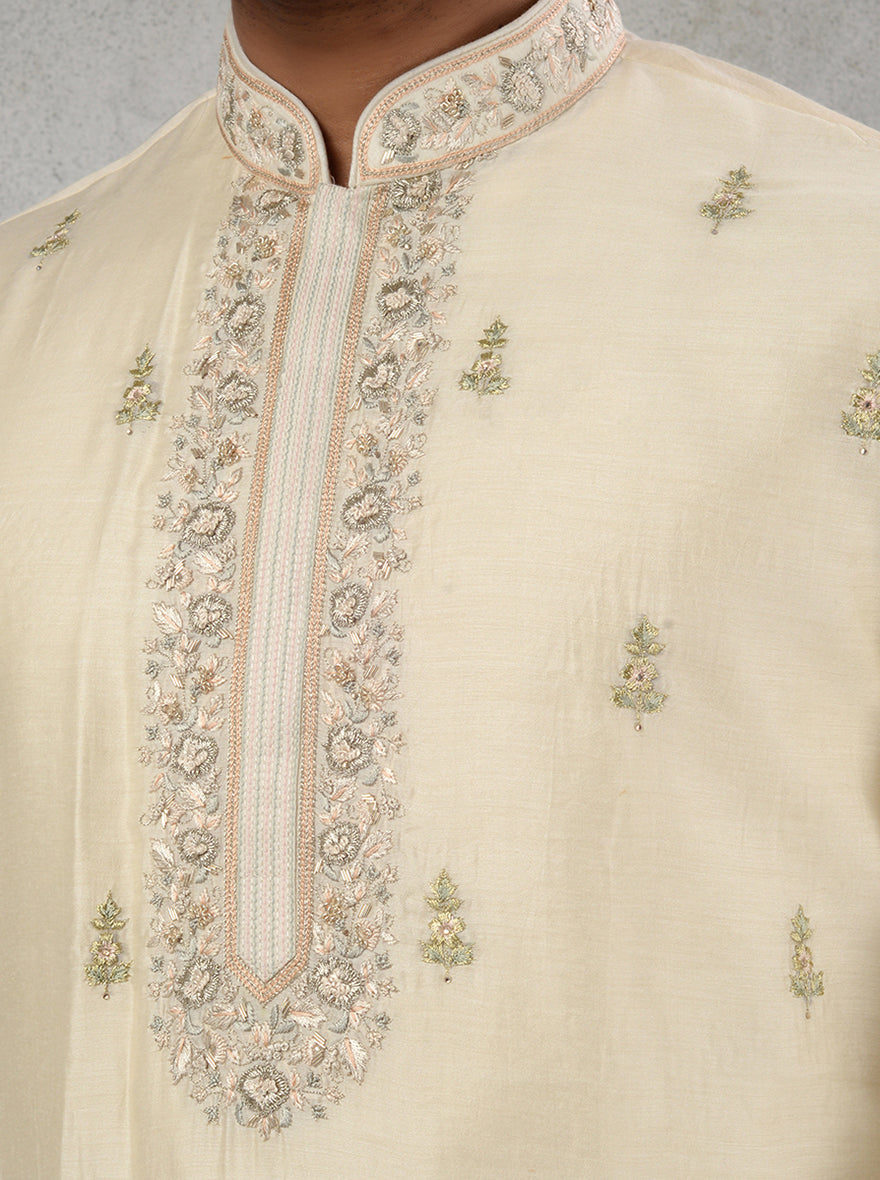 Ivory Embroidered Kurta Pajama with Traditional Detailing