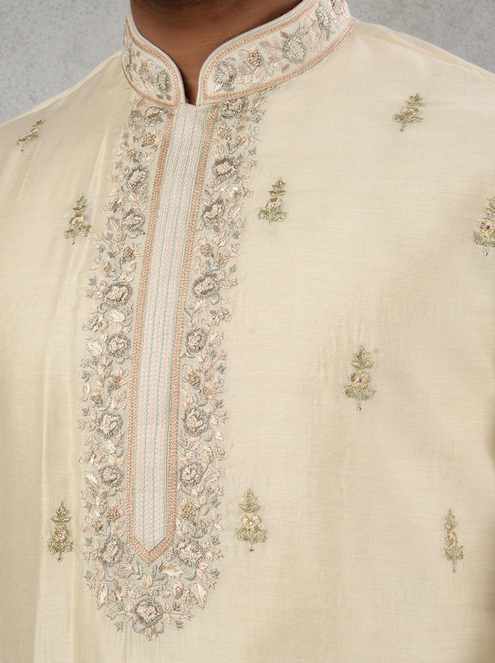 Ivory Embroidered Kurta Pajama with Traditional Detailing