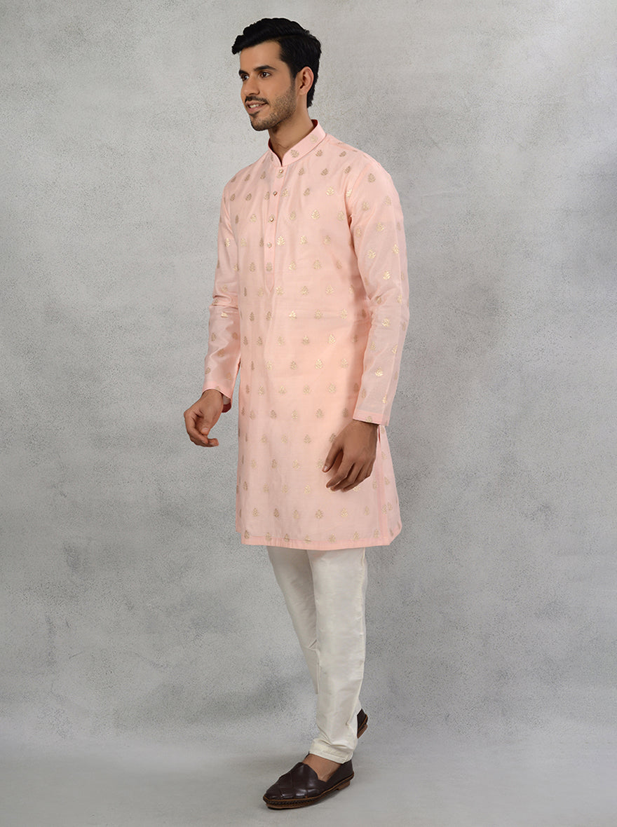 Men's blush pink silk jacquard kurta pajama for festive occasions