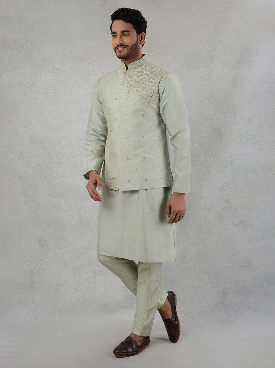 Celebrate in style with this beautifully designed Pista Green Kurta Set for special occasions.