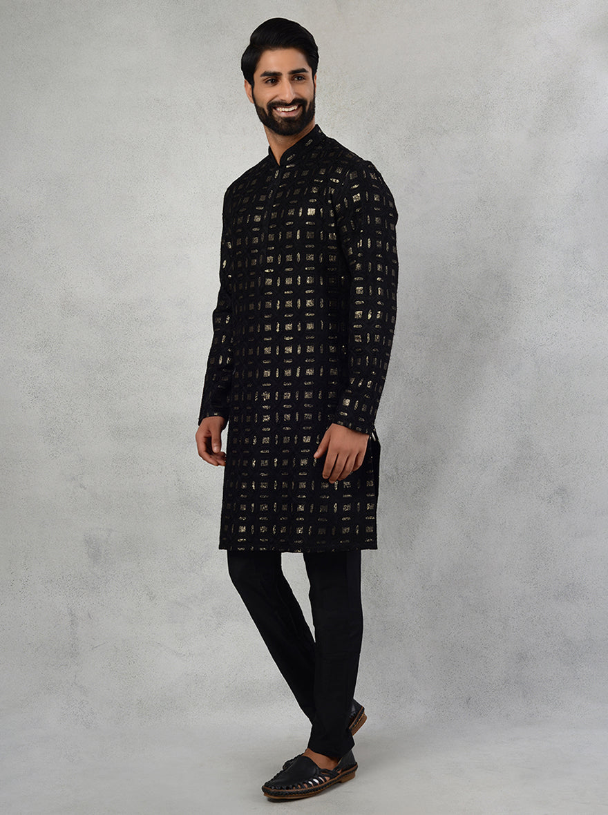 Black Embroidered Kurta Pajama Set for Men’s Events