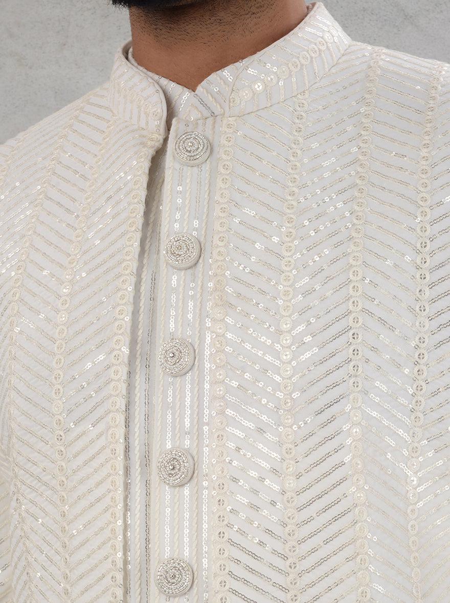 Elegant off white silk blend indowestern for weddings