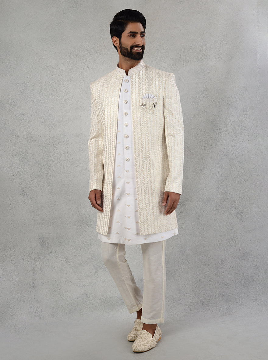 Make a statement at events with our stunning Cream Embroidered Indo Western, perfect for upscale celebrations.