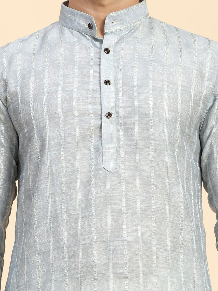 Premium light-grey kurta pajama set for men, perfect for festive and special celebrations.