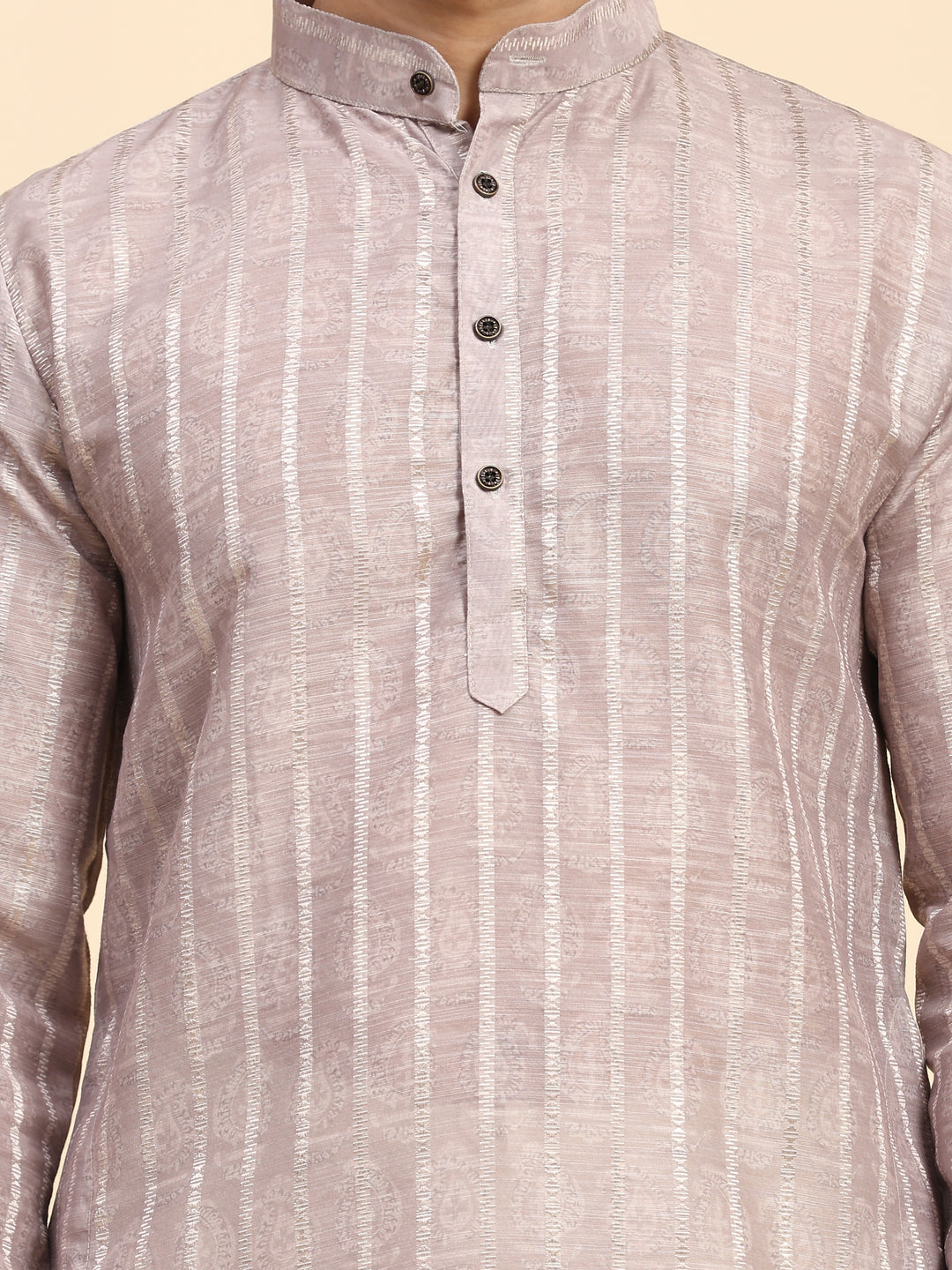 Elegant light mauve kurta for men with digital print, perfect for celebrations.