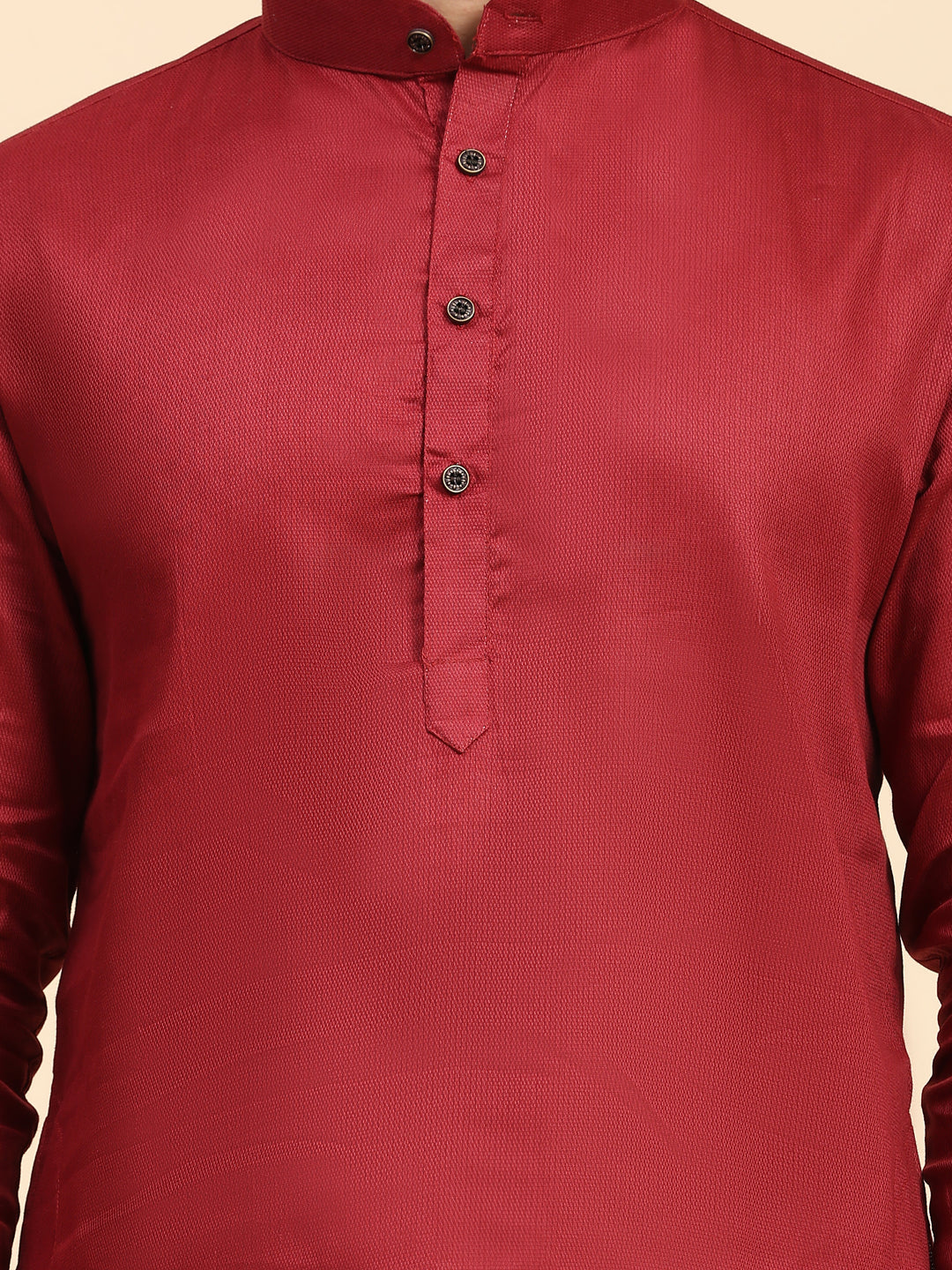 Elegant maroon kurta pajama for men with full-weaved motifs, perfect for weddings.