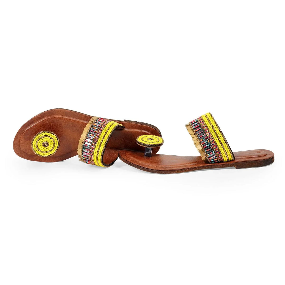 Festive Kolhapuri Leather Chappal | Handcrafted Sequin & Coin Work