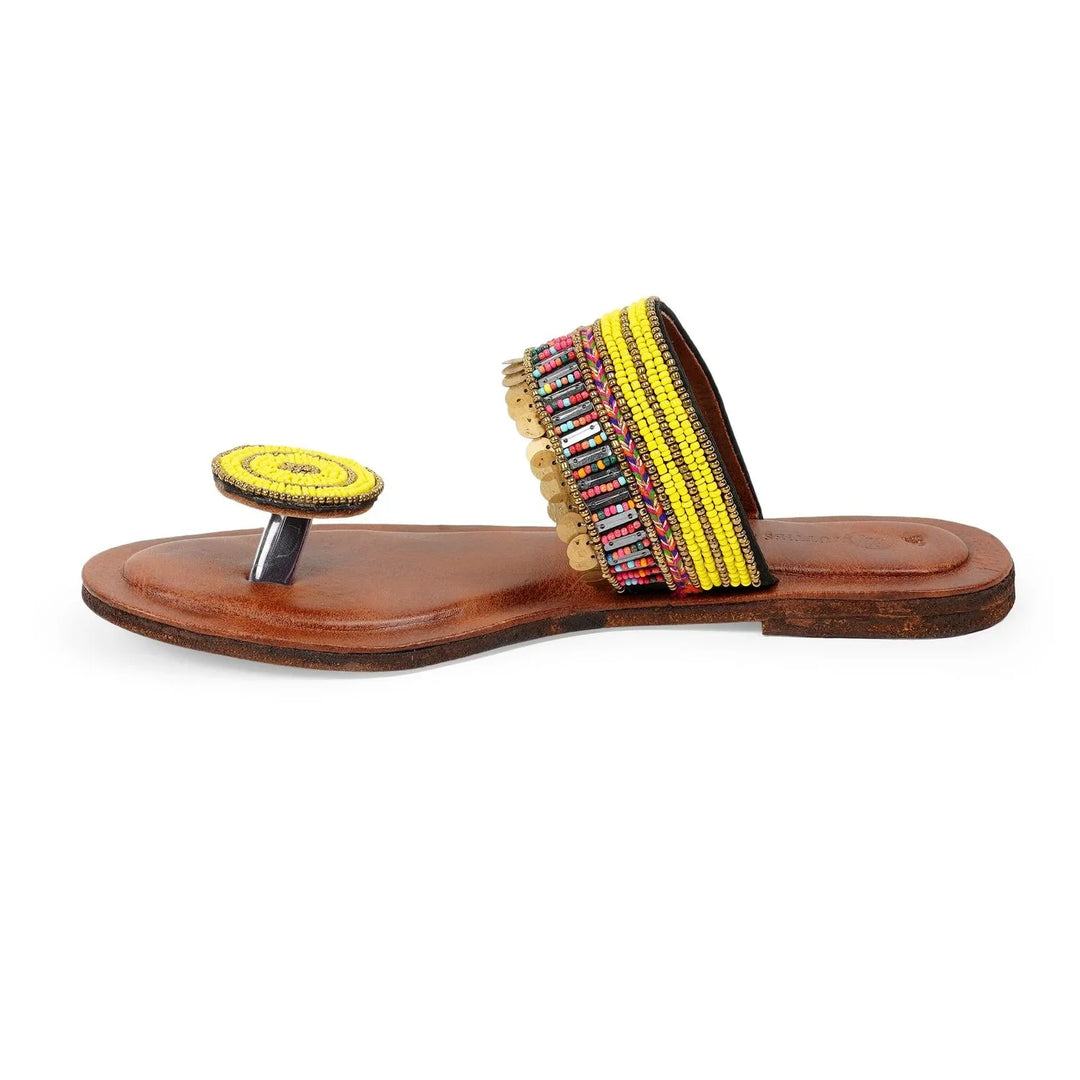 Festive Kolhapuri Leather Chappal | Handcrafted Sequin & Coin Work