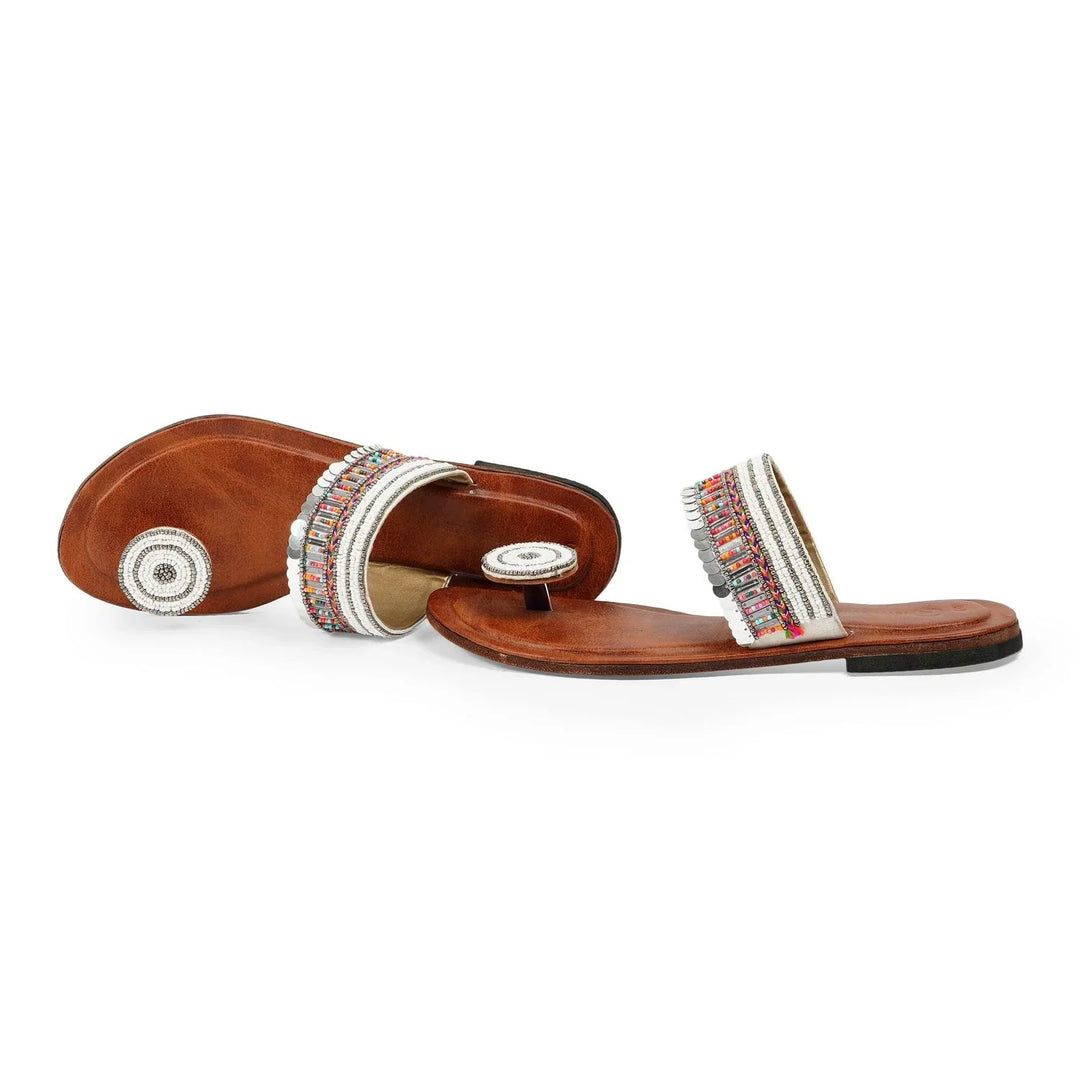 Sequin Coin Work Kolhapuri Sandals | Handcrafted Leather Ethnic Footwear