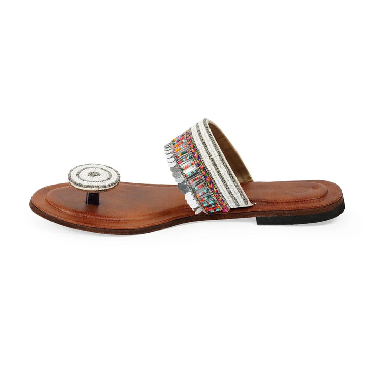 Sequin Coin Work Kolhapuri Sandals | Handcrafted Leather Ethnic Footwear