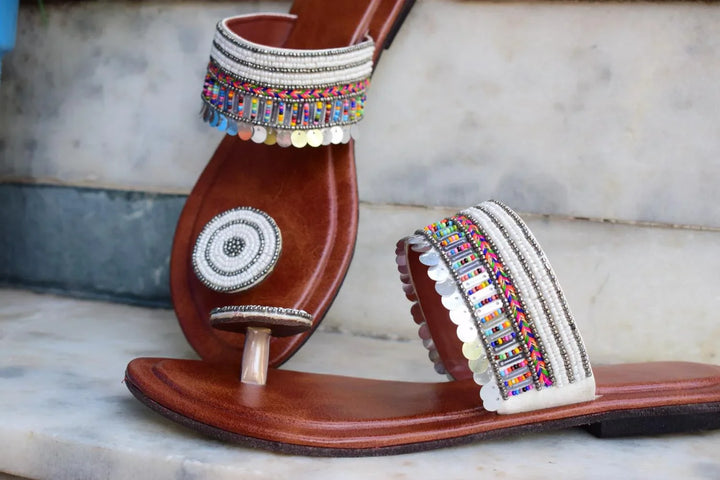 Sequin Coin Work Kolhapuri Sandals | Handcrafted Leather Ethnic Footwear