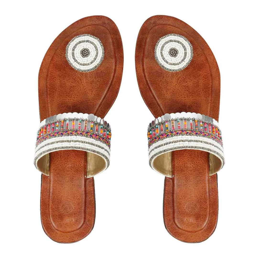 Sequin Coin Work Kolhapuri Sandals | Handcrafted Leather Ethnic Footwear