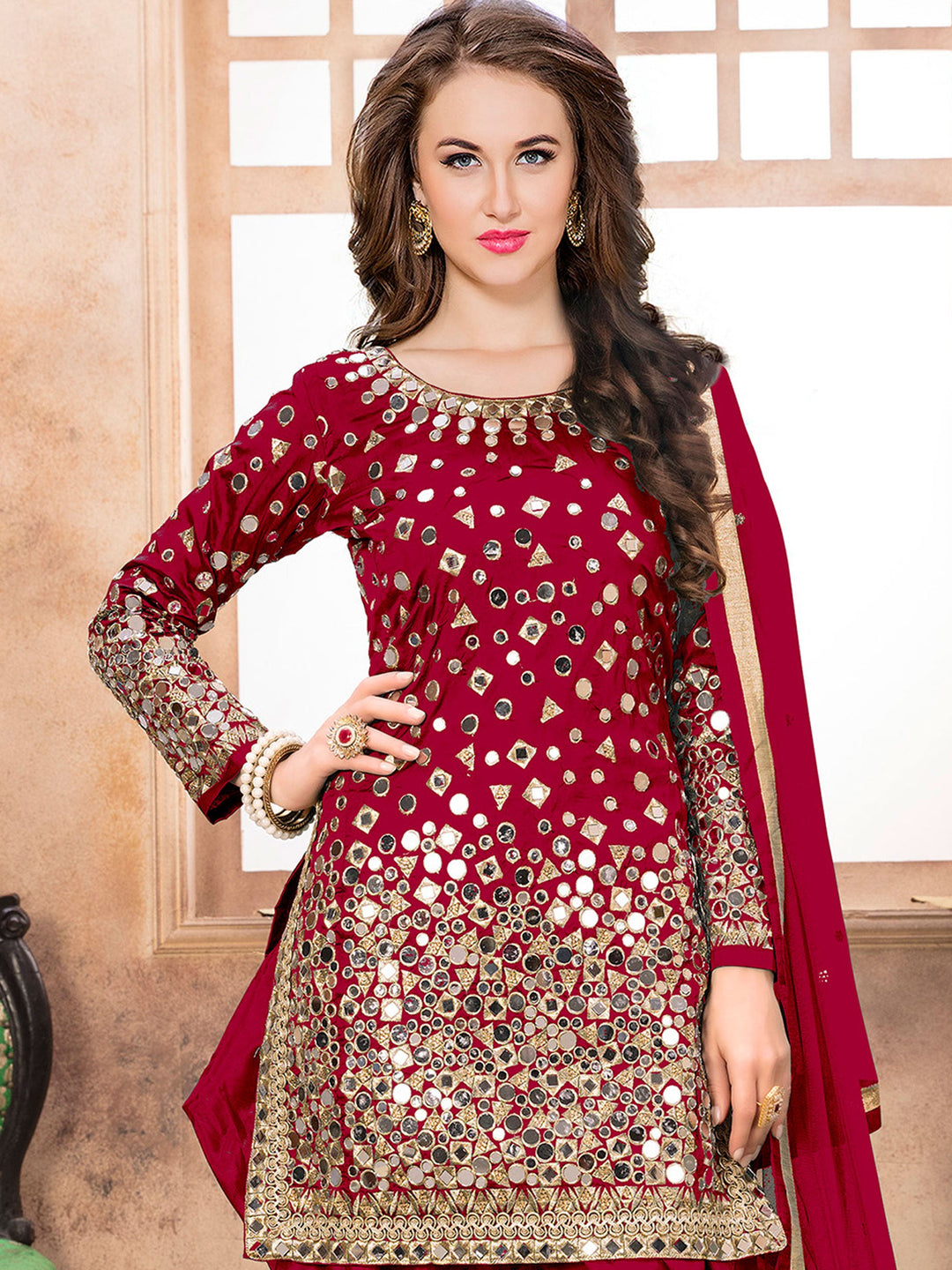 Luxurious purple embroidered salwar kameez crafted from soft taffeta silk.