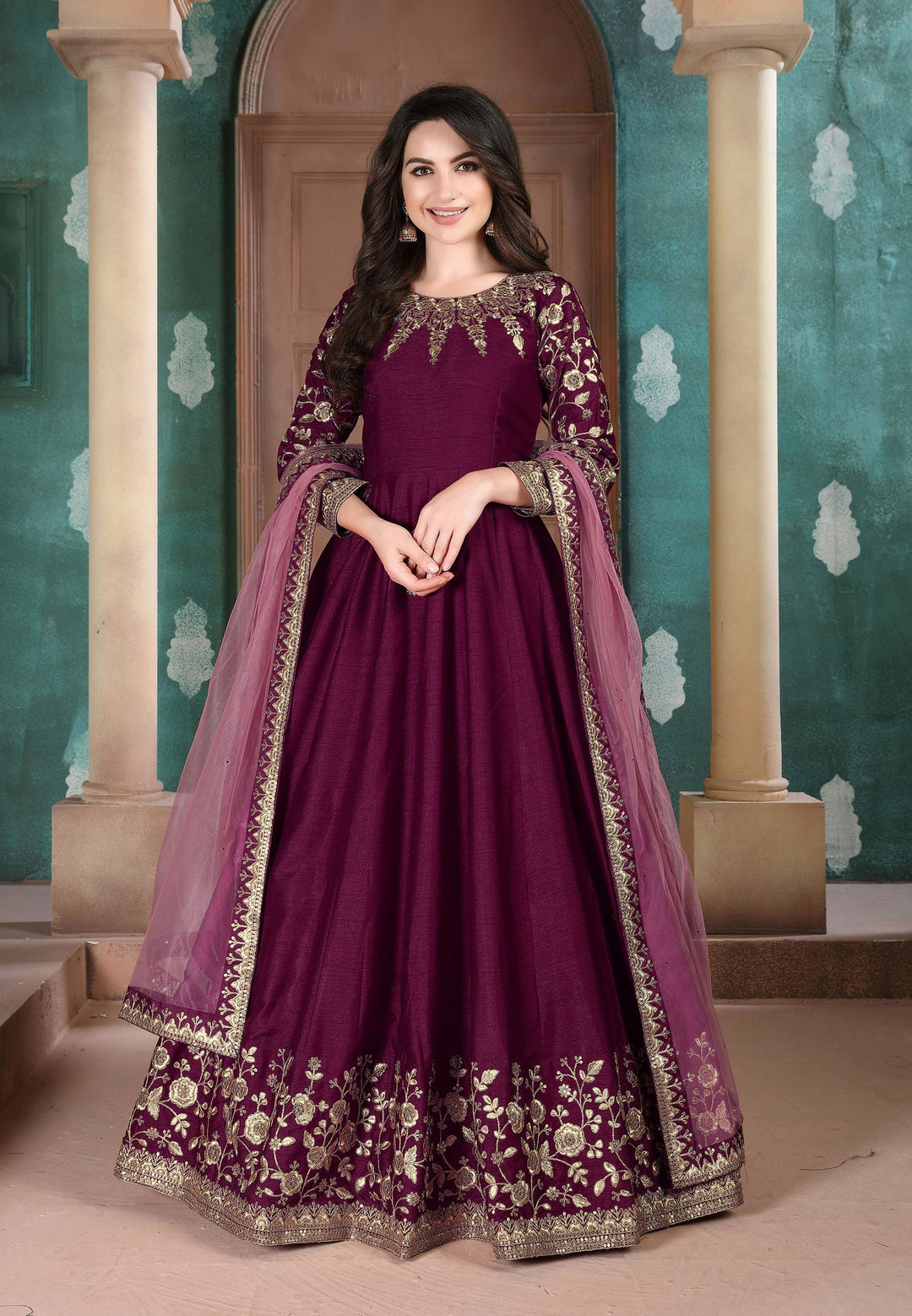 Chic wine salwar kameez showcasing rich embellishments, designed for modern women attending special occasions in the USA.