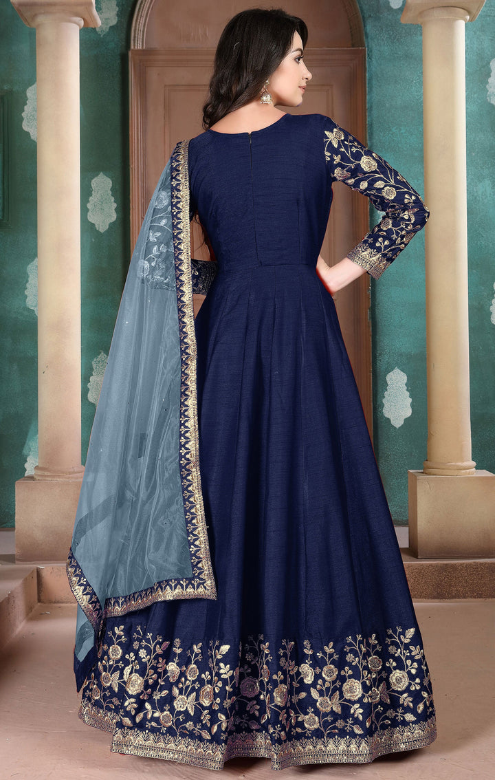 Elegant navy blue salwar kameez featuring a contemporary silhouette, perfect for enhancing your wardrobe for special events.