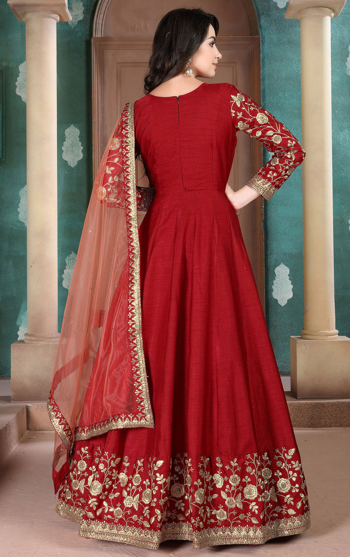 Beautifully crafted red party wear salwar kameez set, ideal for weddings and celebrations with luxurious fabric.