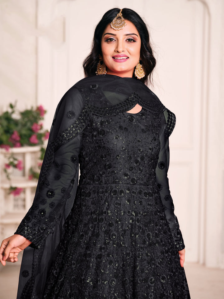 Beautifully crafted black designer salwar kameez set, ideal for weddings and celebrations with luxurious fabric and elegant fit.