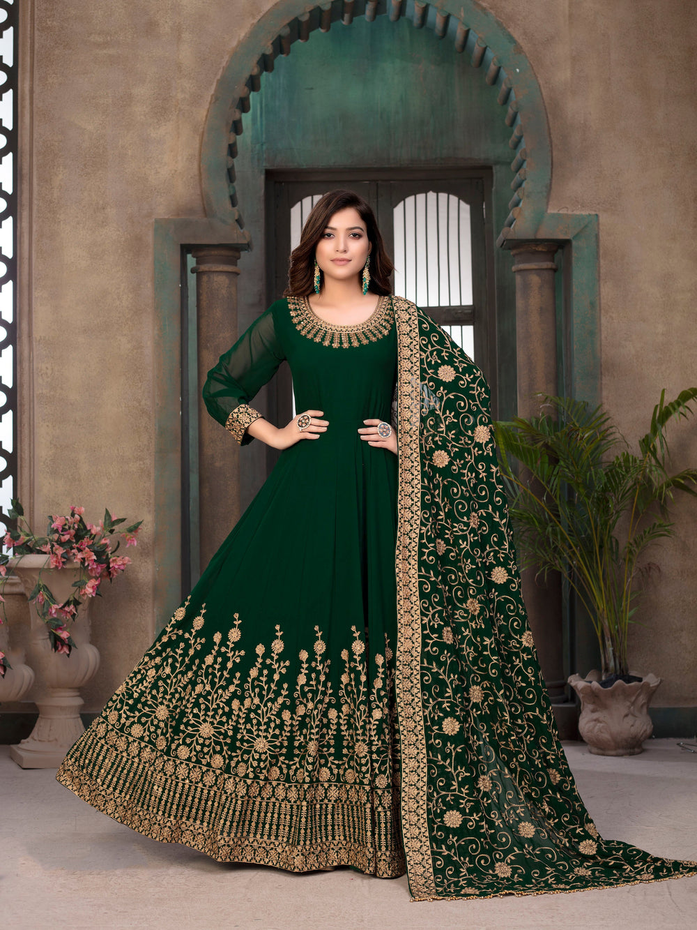 Stylish green salwar kameez showcasing intricate craftsmanship, designed for modern women attending festive occasions in the USA.