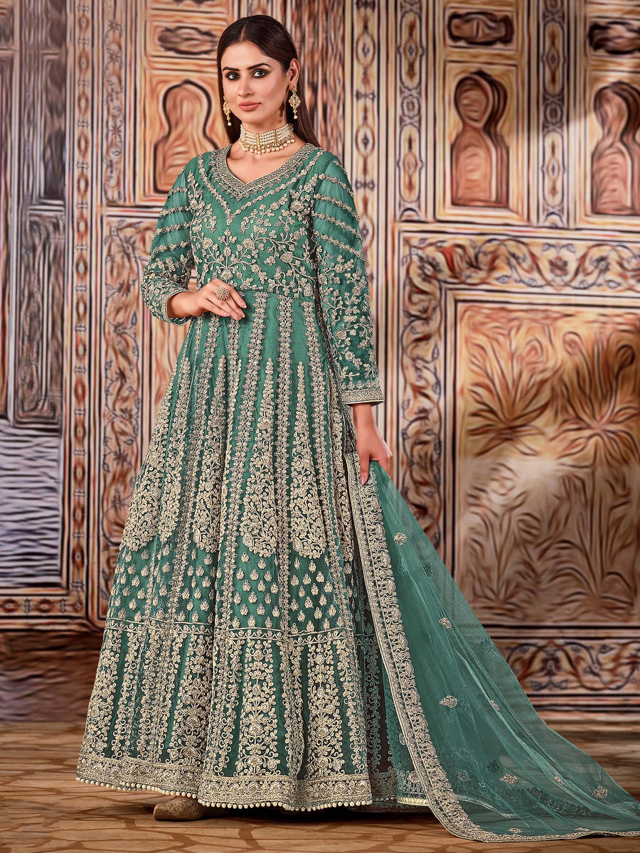 Lush Rama green salwar kameez, perfect for special occasions, featuring elegant design and beautiful embroidery.