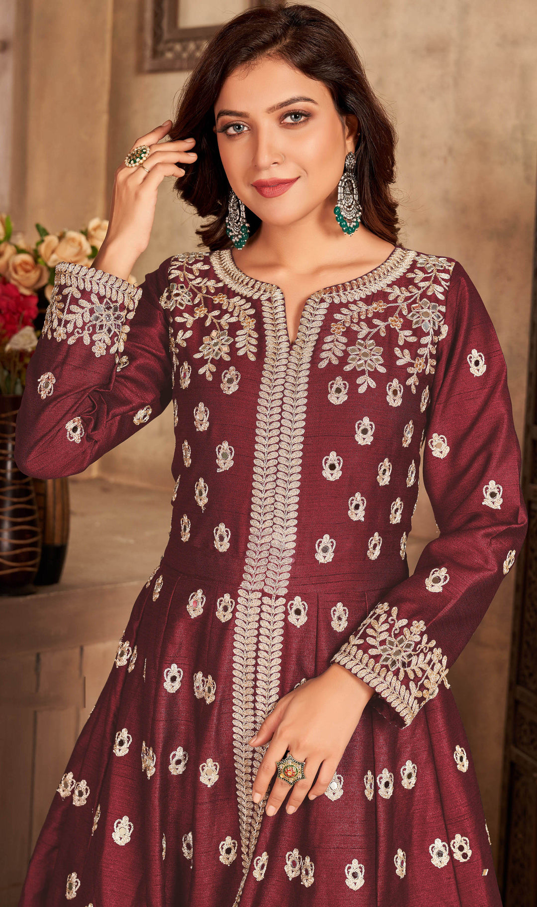 Chic maroon salwar kameez showcasing rich colors, designed for modern women celebrating special occasions in the USA.