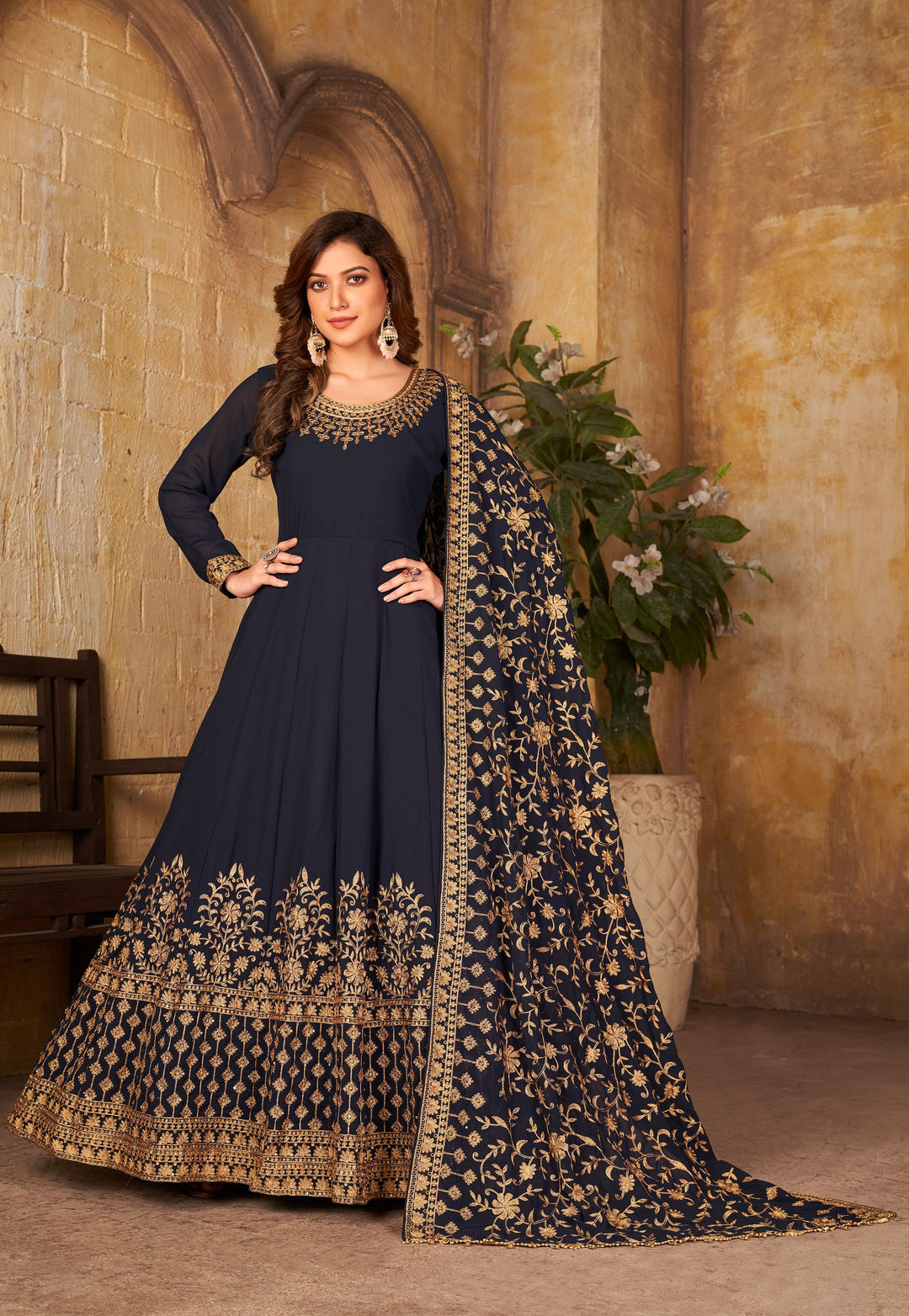 Premium navy blue salwar kameez showcasing exceptional craftsmanship, ideal for festive celebrations and special occasions.