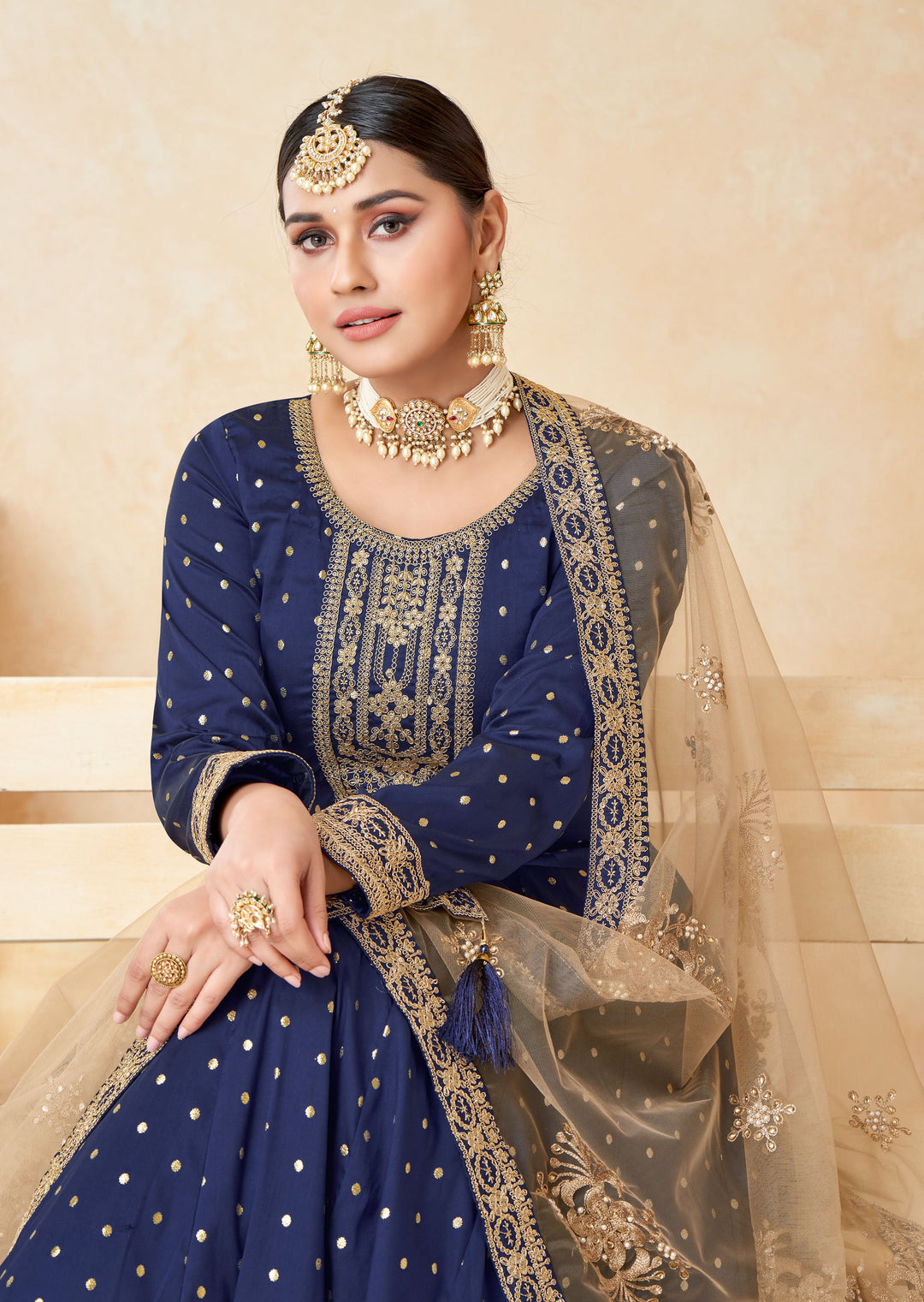 Chic navy blue salwar kameez designed for modern women, ideal for celebrations and cultural events in the USA.