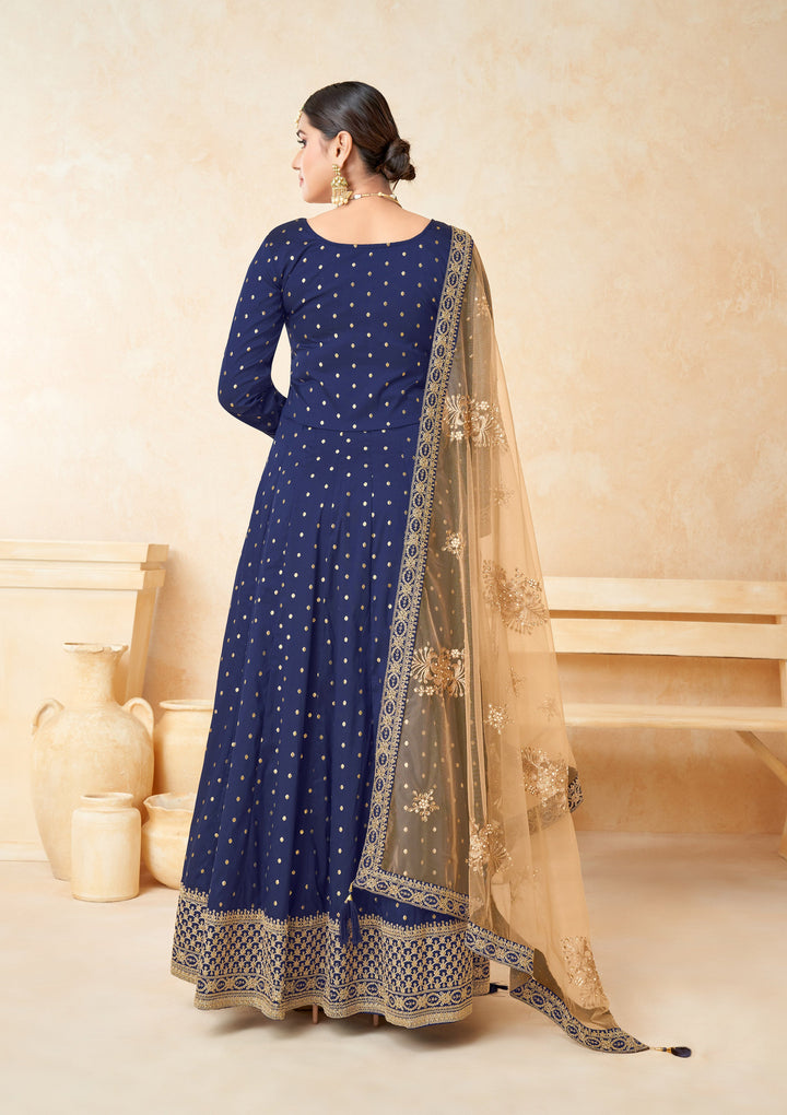 Beautifully crafted navy blue salwar kameez showcasing exquisite detailing for weddings and festive occasions.