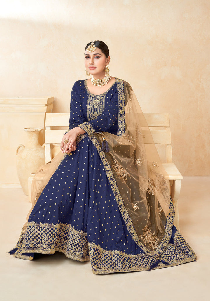 Elegant navy blue salwar kameez featuring intricate embroidery, perfect for enhancing your wardrobe for special gatherings.