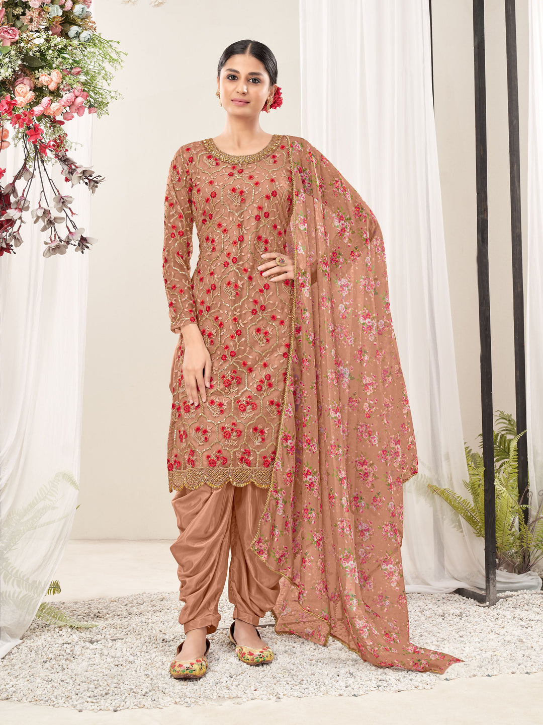 Stylish brown salwar kameez designed for modern women, ideal for festive occasions and cultural gatherings in the USA.