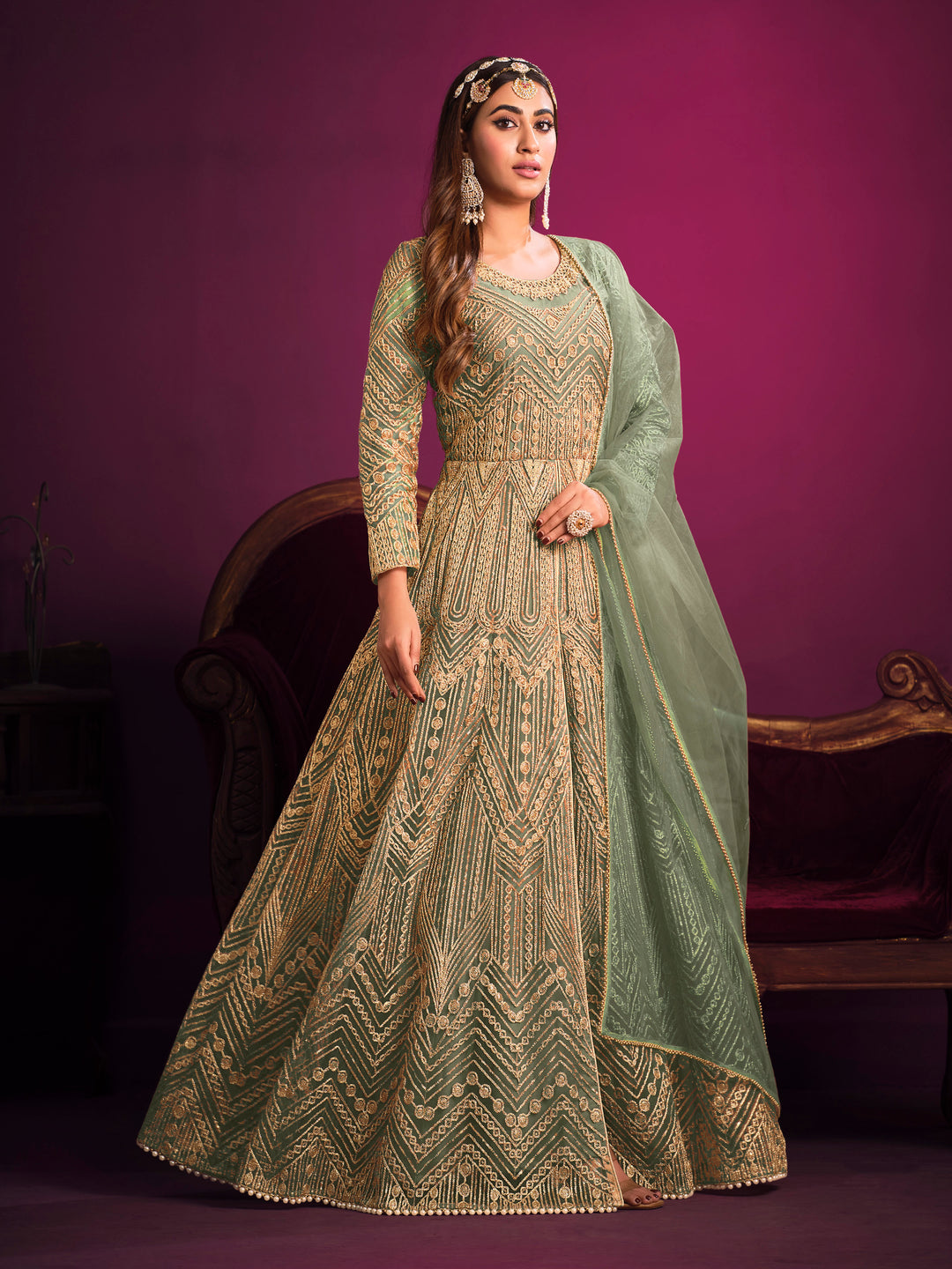 Beautifully crafted sea green salwar kameez showcasing exquisite detailing for weddings and special gatherings.