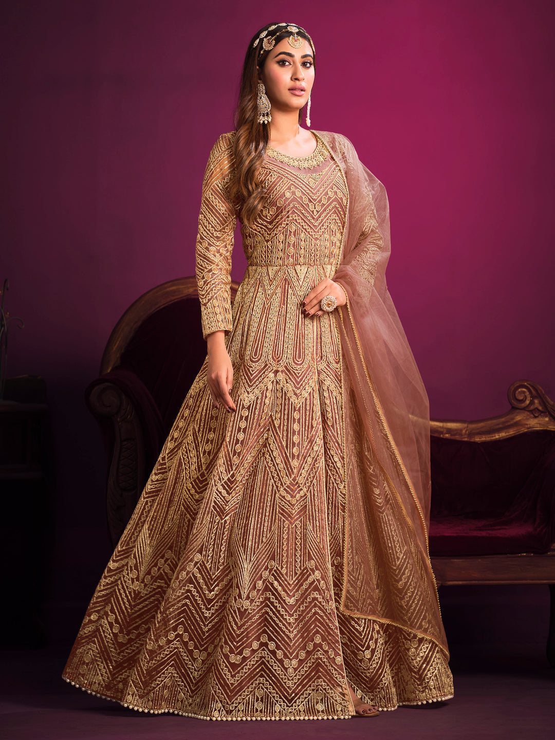 Chic light brown salwar kameez designed for modern women, ideal for festive occasions and cultural events in the USA.