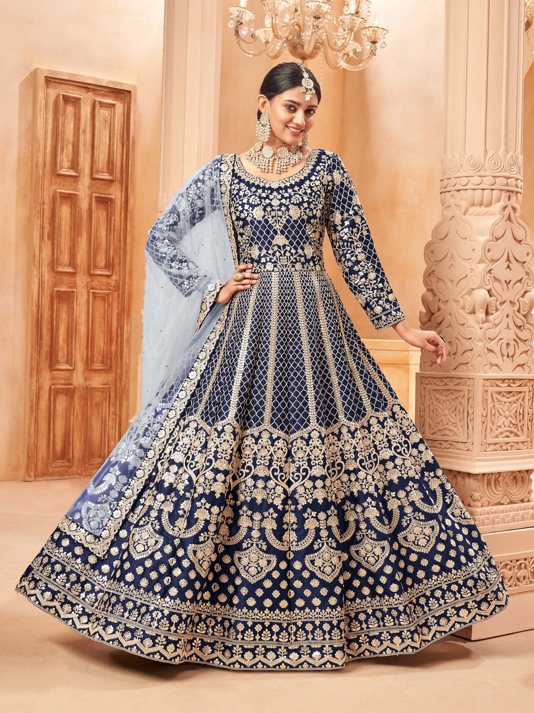 Stunning navy blue salwar kameez showcasing exquisite detailing for weddings and celebrations.